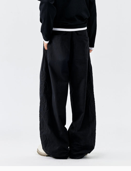 MEDM Side Seam 3D Embroidered Work Baggy Pants | Face 3 Face