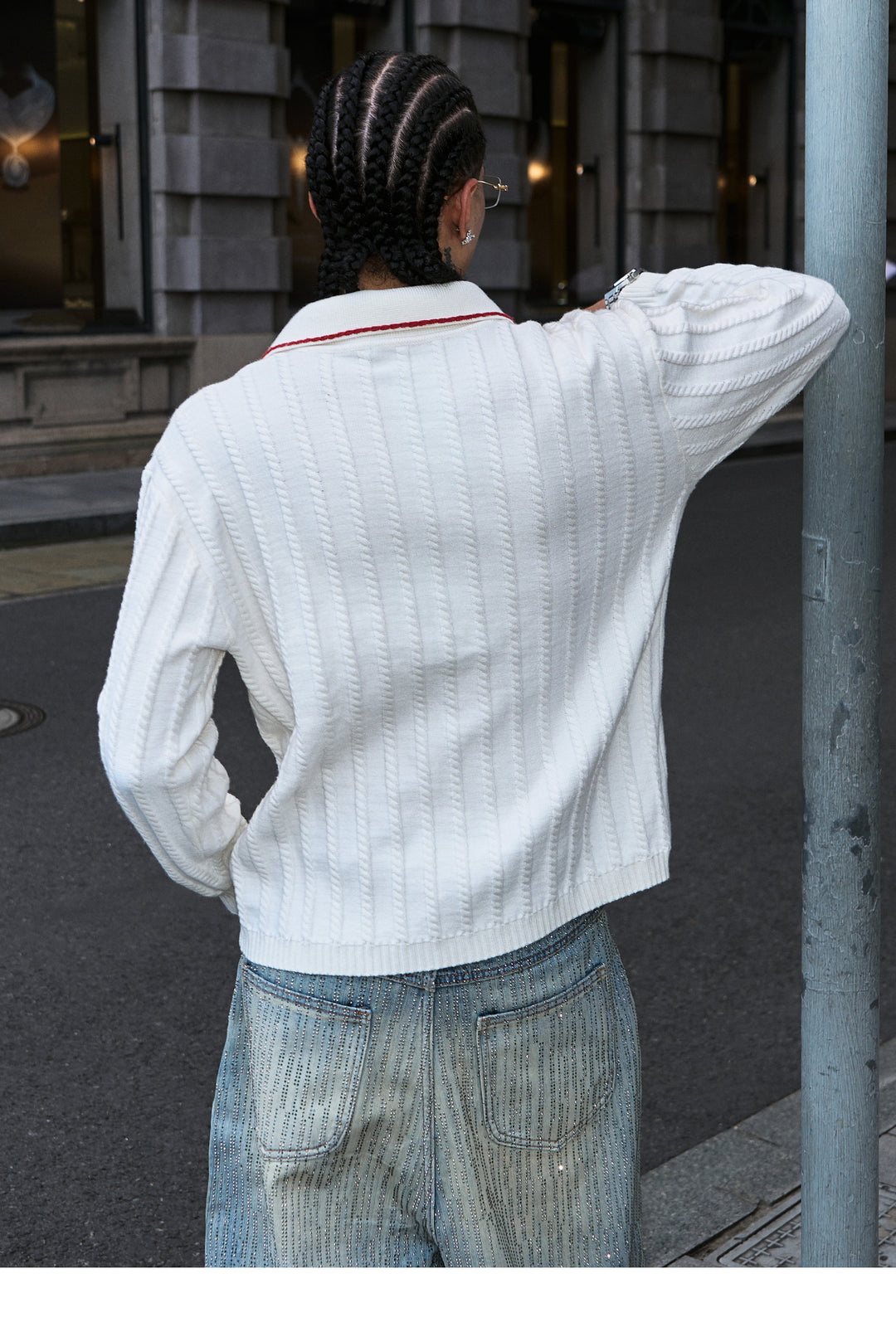STEEPC Twisted Stripe Polo Knit Sweater | Face 3 Face