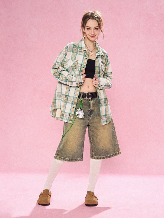 EMPTY REFERENCE Checkered Sandblasted Long Sleeved Shirt