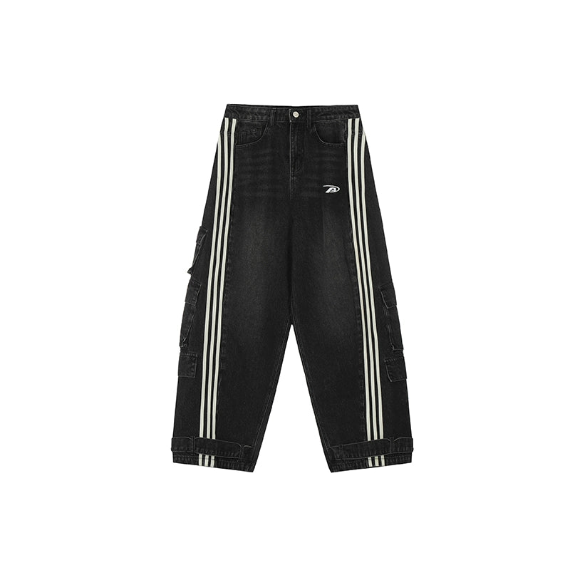 Achock Striped Multi Pocket Work Baggy Jeans | Face 3 Face