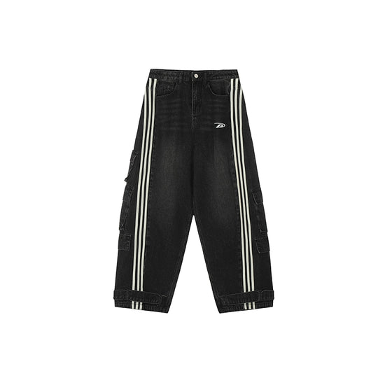 Achock Striped Multi Pocket Work Baggy Jeans | Face 3 Face