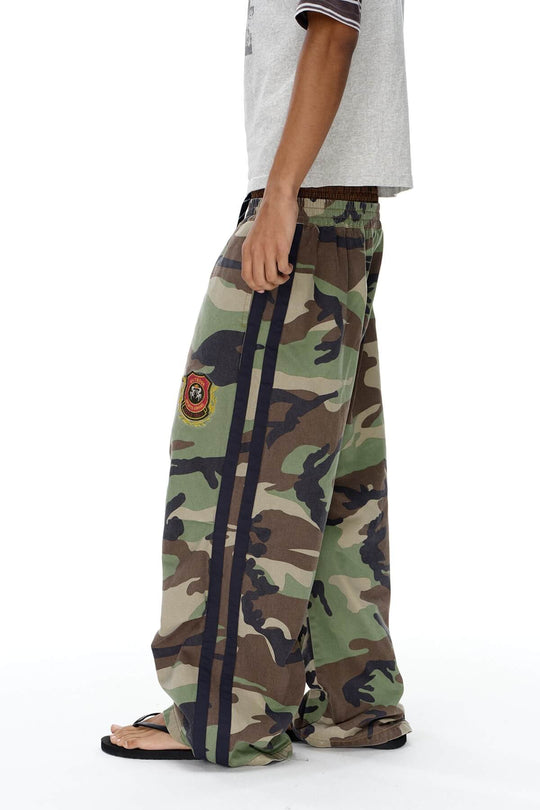 EXITMODE BY BLIND NO PLAN Double Waist Camo Wash Stripe Baggy Pants | Face 3 Face