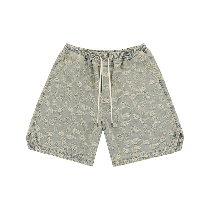 1807 Paisley Pattern Washed Denim Shorts | Face 3 Face