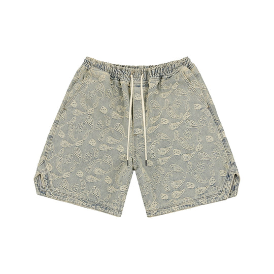 1807 Paisley Pattern Washed Denim Shorts | Face 3 Face