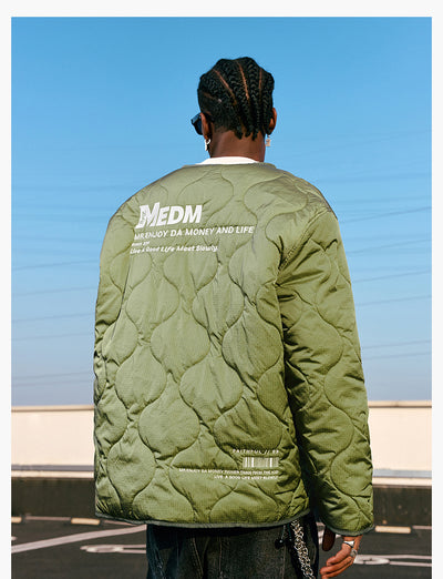 MEDM Embroidered Typography Quilting Jacket | Face 3 Face