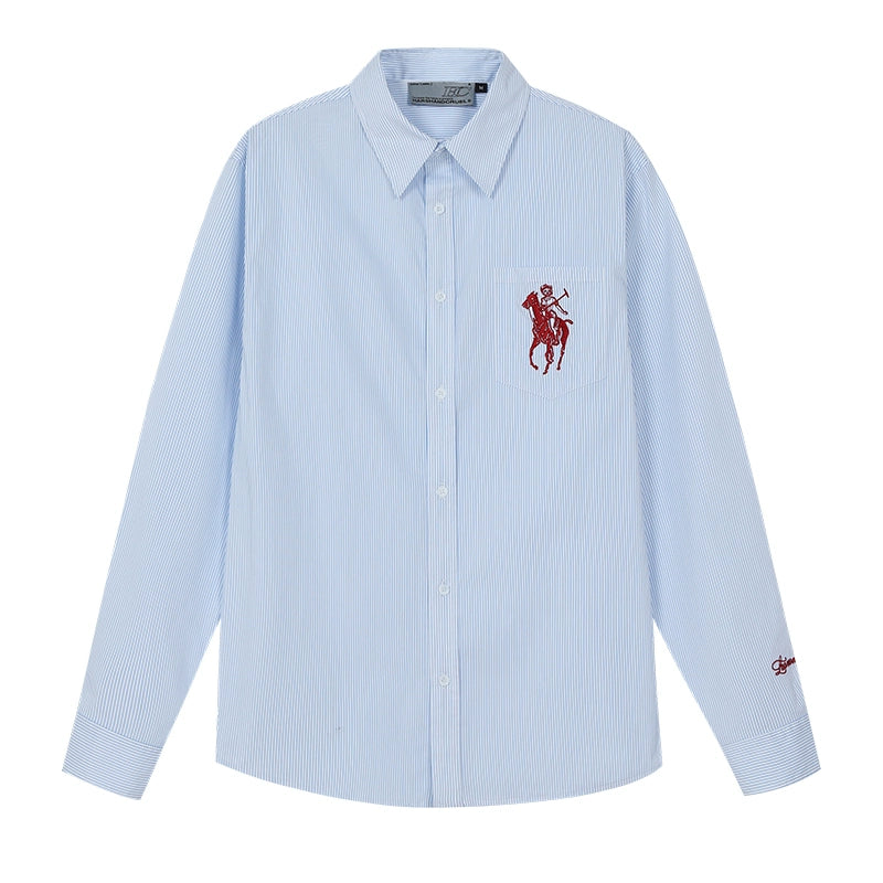 Harsh and Cruel Vintage Embroidered Striped Loose Long Sleeve Shirt | Face 3 Face