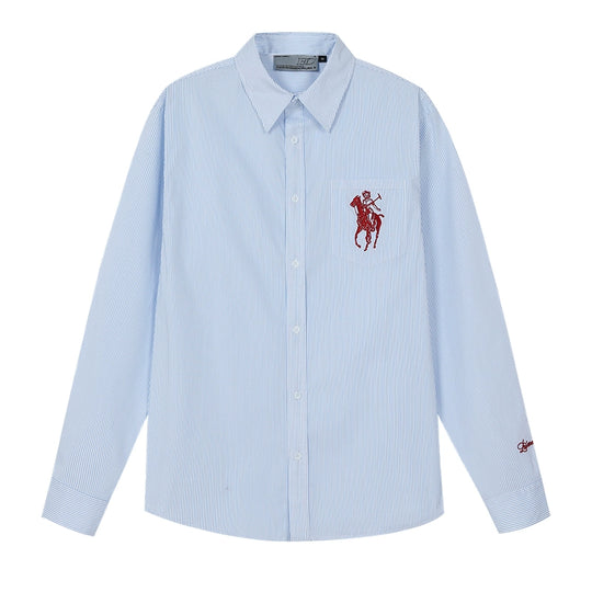 Harsh and Cruel Vintage Embroidered Striped Loose Long Sleeve Shirt | Face 3 Face