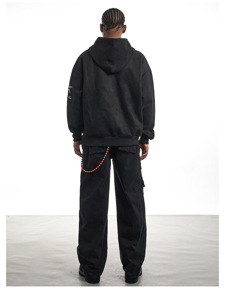 F3F Select Embroidered Faux Suede Hoodie | Face 3 Face