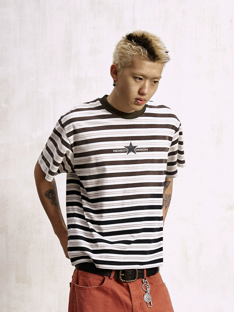 Remedy Washed Striped Star Print Tee | Face 3 Face