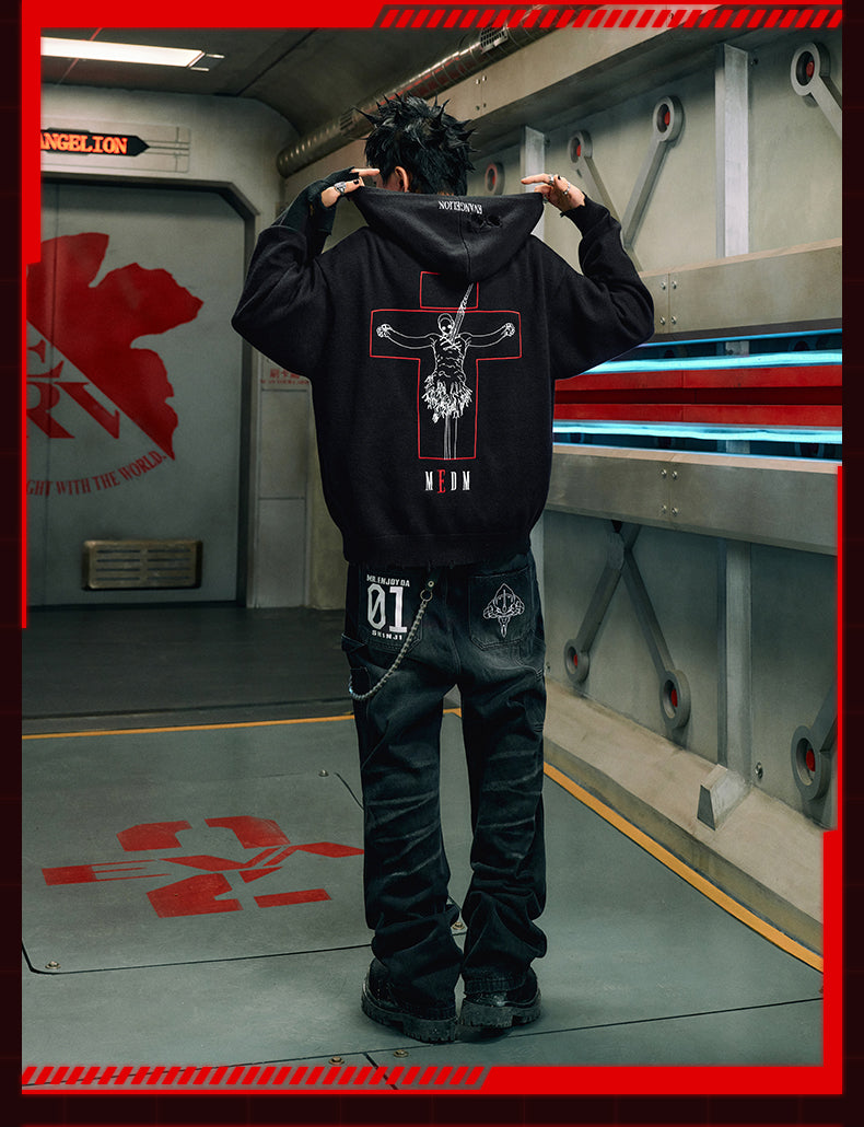 MEDM x EVA Lilith Stripe Zip-Up Knit Hoodie | Face 3 Face