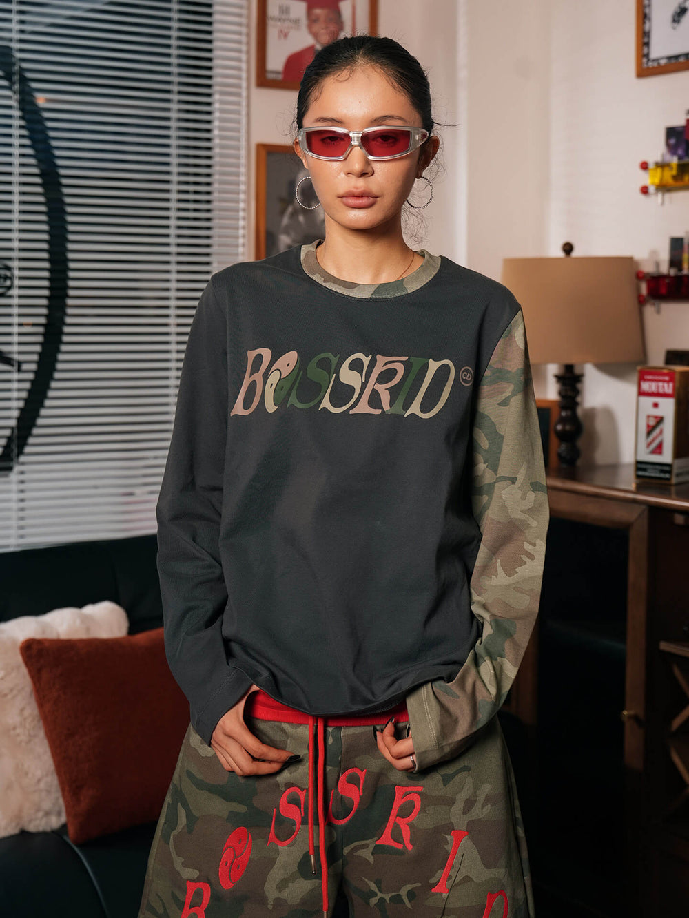 TGFCLUB Color Block Camo Slim Fit Long Sleeve Tee | Face 3 Face