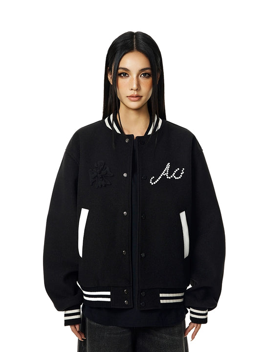 Racer varsity jacket | Achock Embroidery Pearl Logo Varsity Jacket | Face 3 Face