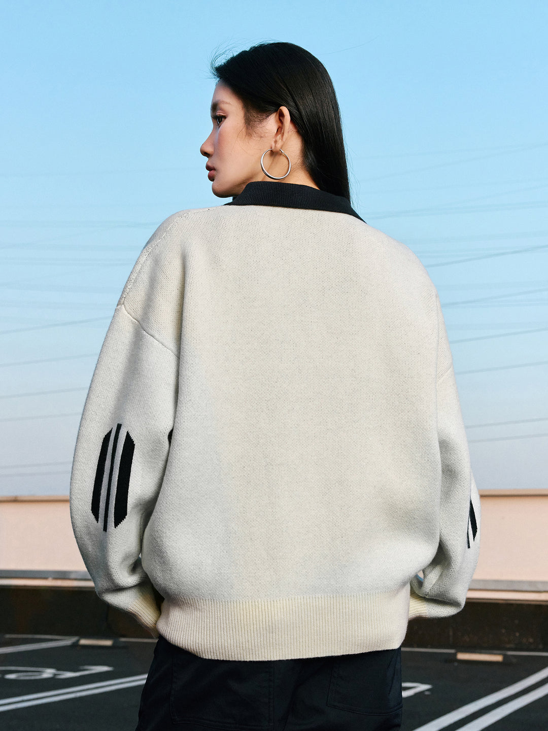 MEDM Patchwork Striped Elbow Knit Sweater | Face 3 Face