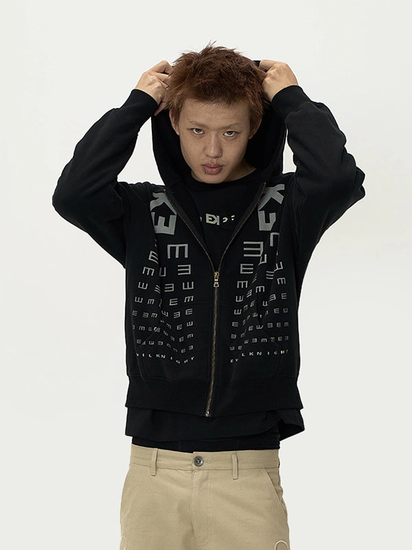 EVILKNIGHT(EK) Eye Chart Logo Print Zip Up Hoodie | Face 3 Face