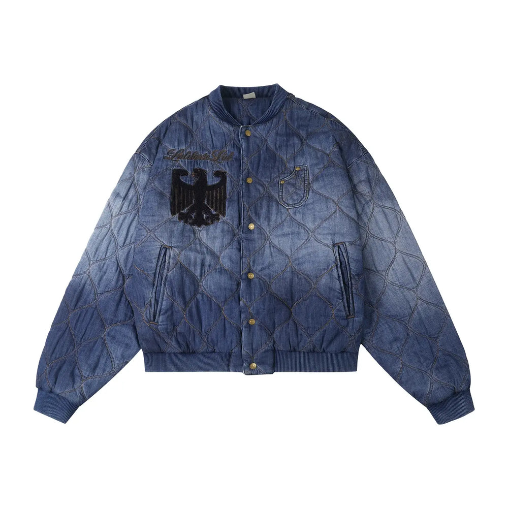 Labt Washed Denim Quilted Baseball Jacket | Face 3 Face