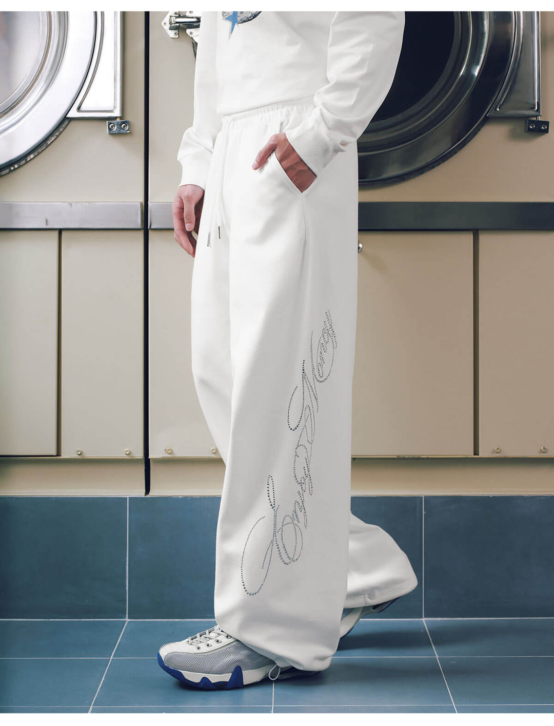 MEDM Rhinestone Script Logo Sweatpants | Face 3 Face