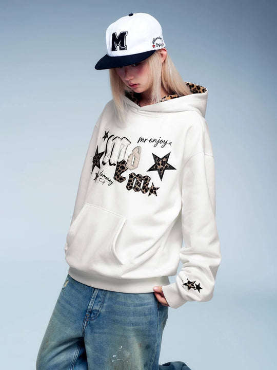 MEDM Leopard Hood Lining Star Logo Patch Hoodie | Face 3 Face