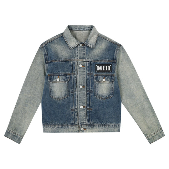 MEDM Leather Logo Washed 2nd-Type Denim Jacket | Face 3 Face