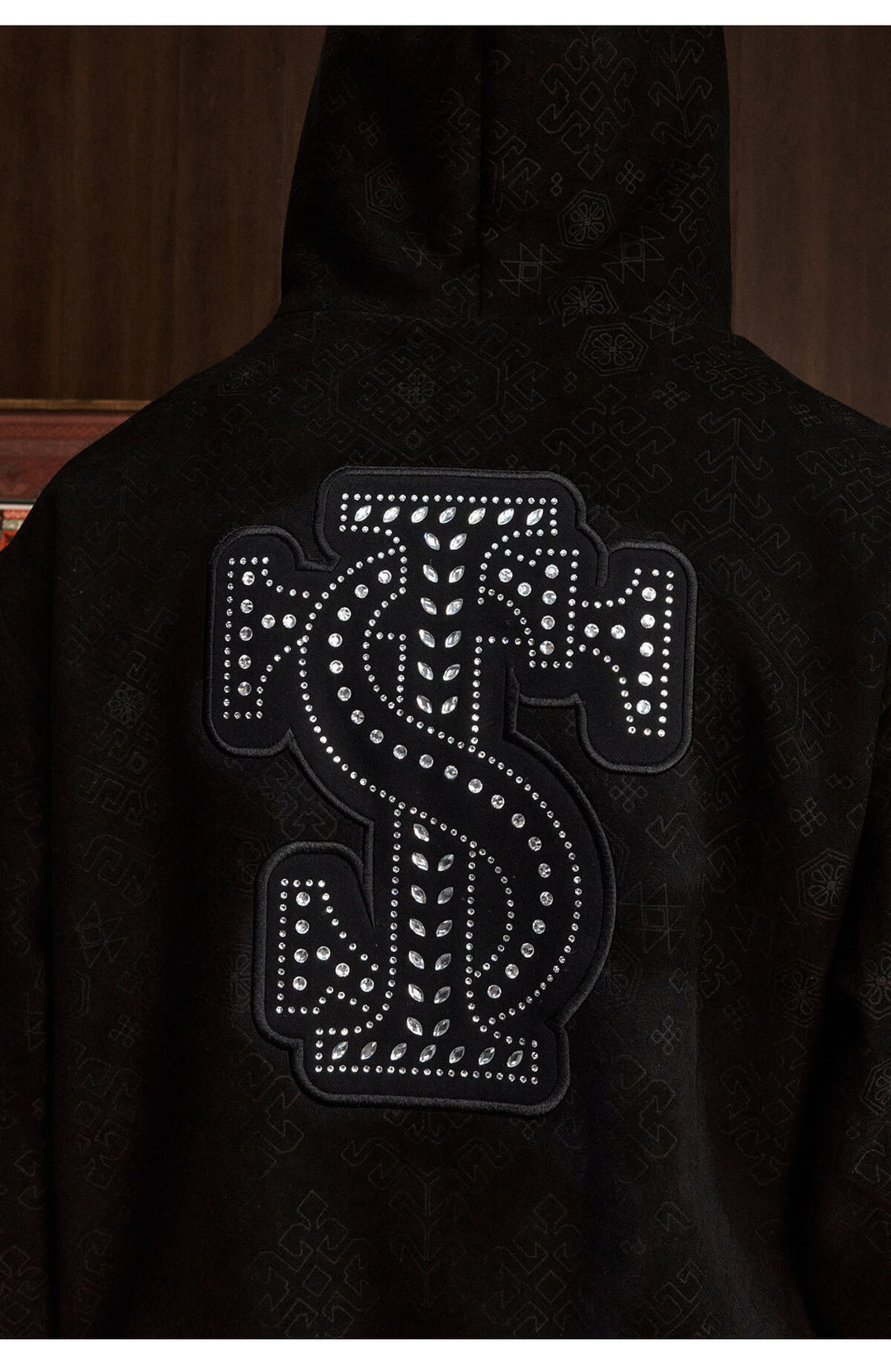 Small Town Kid Faux Suede Rhinestone Logo Patch Zip Up Hooded Jacket | Face 3 Face