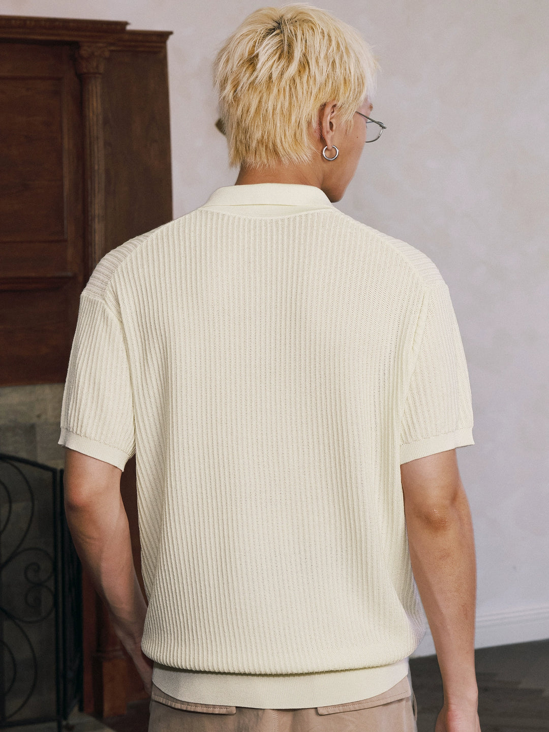 MEDM Rose Embroidered Textured Stripe Knit Polo | Face 3 Face