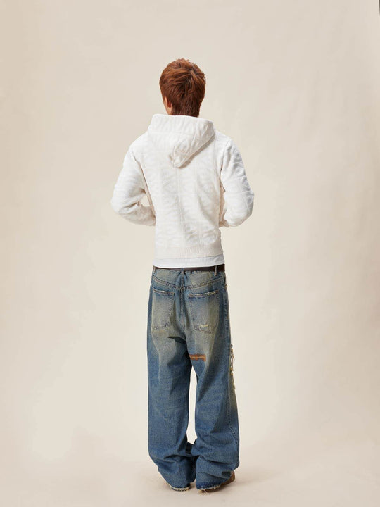 EVILKNIGHT(EK) Jacquard Logo Knit Zip Up Hoodie