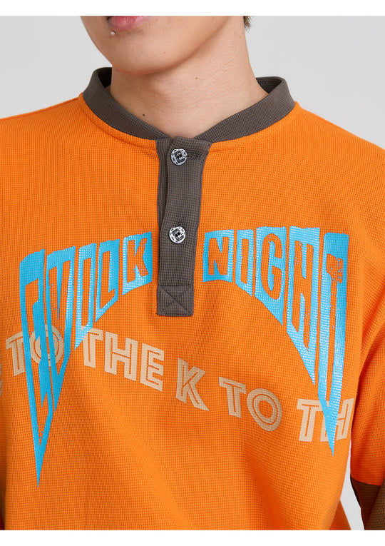 EVILKNIGHT(EK) Color Block Waffle Henley Long Sleeve Tee | Face 3 Face