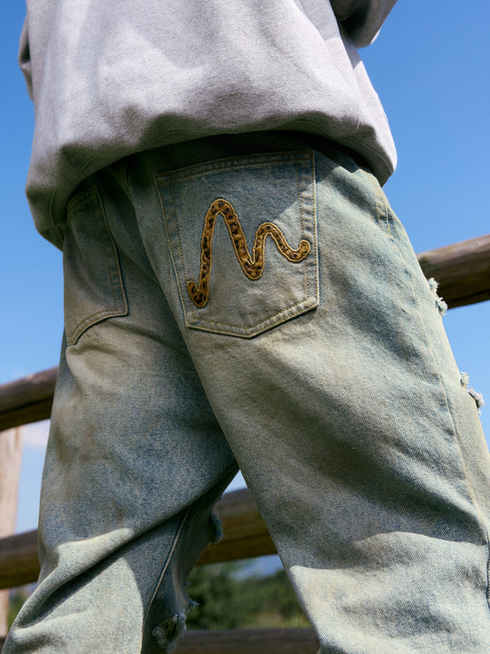 MEDM Leather Patchwork Washed Ripped Jeans | Face 3 Face