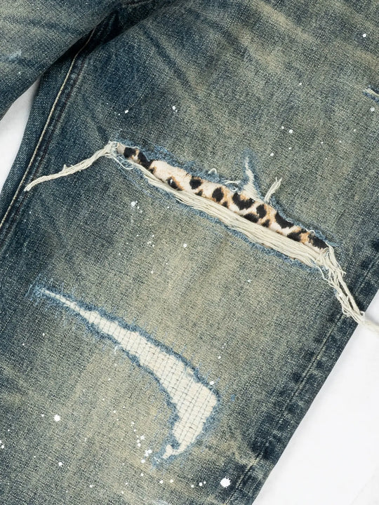 ANTIDOTE Distressed Leopard Patchwork Washed Jeans | Face 3 Face
