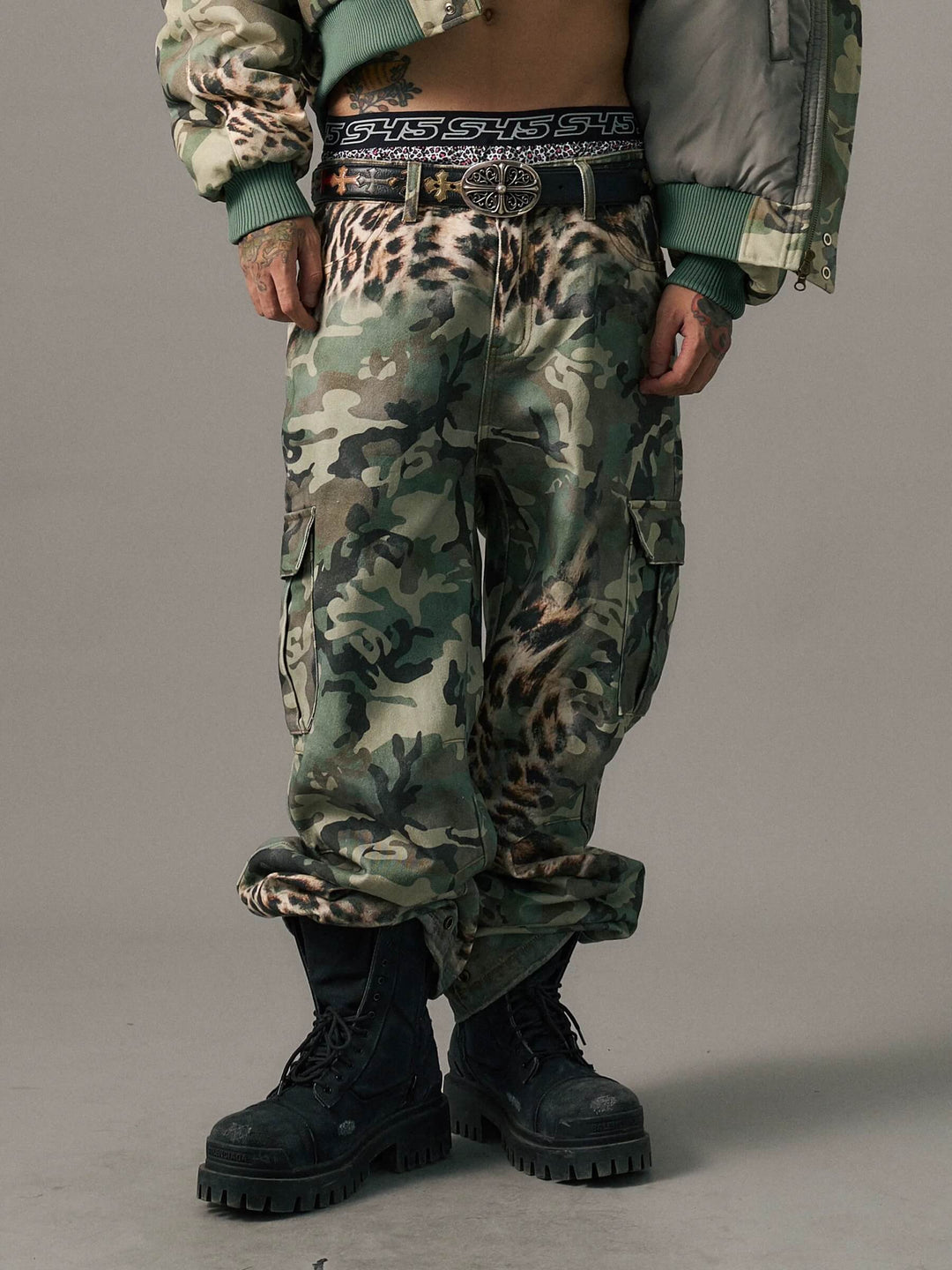 S45 Leopard Camouflage Print Cargo Pants | Face 3 Face