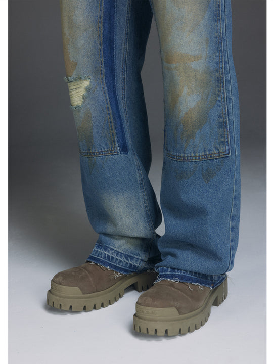 NOVACAM Washed Distressed Double Knee Jeans | Face 3 Face