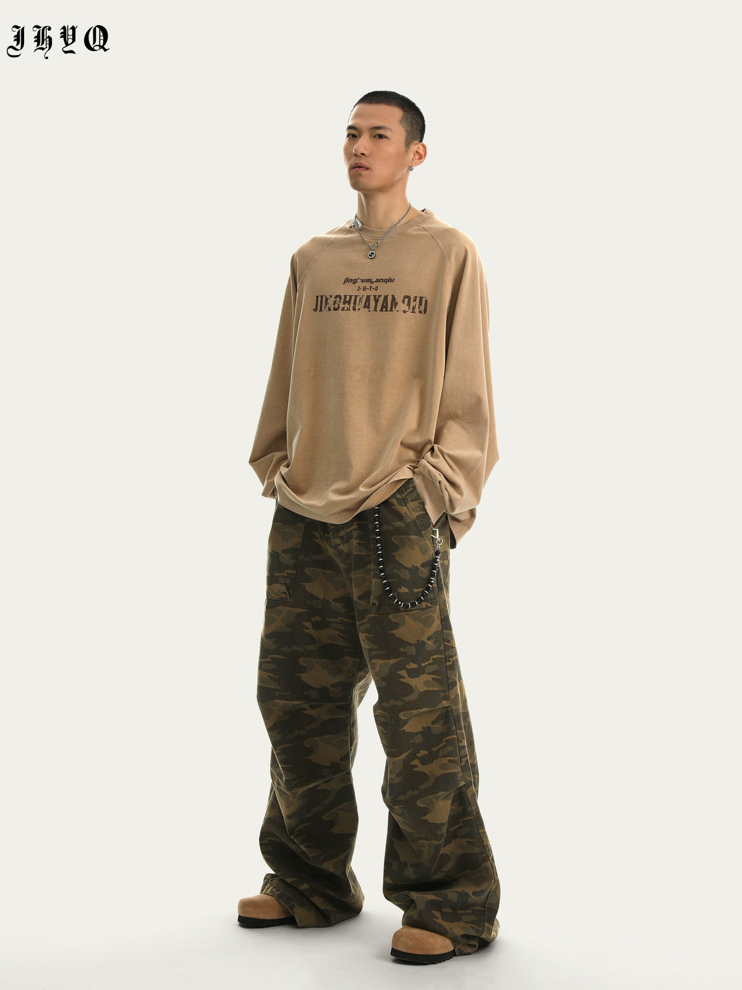 JHYQ Washed Letters Logo Printing Long Sleeved Tee