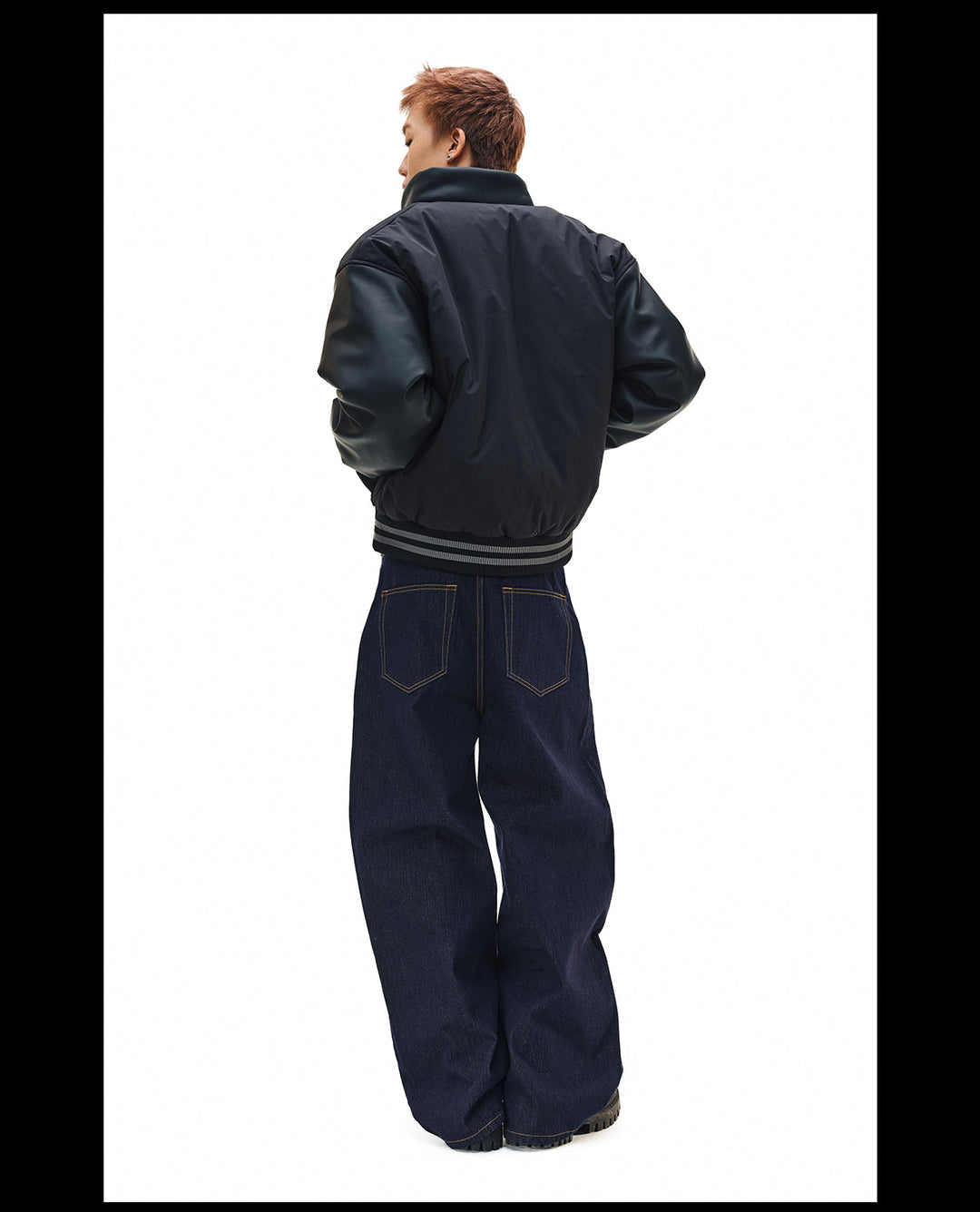 NOVACAM PU Leather Sleeve Puffer Varsity Jacket | Face 3 Face