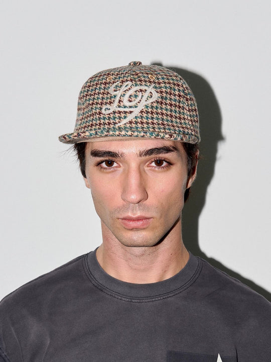 LIBERAFIT Chain Stitch Embroidered Wool Blend Houndstooth Baseball Cap | Face 3 Face