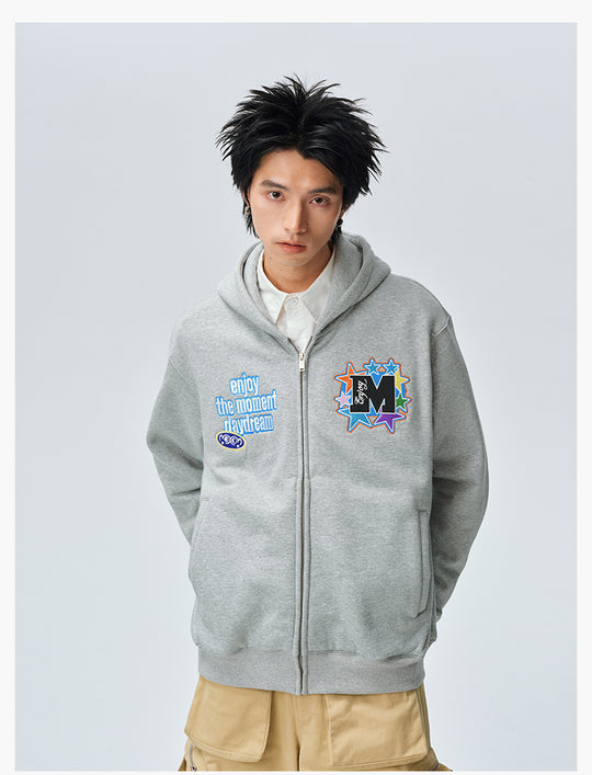 MEDM Blooming Star Embroidered Zip-Up Hoodie | Face 3 Face