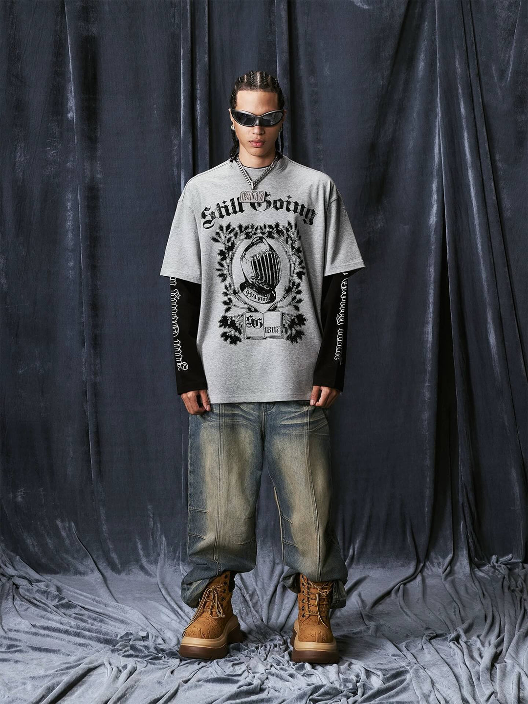 1807 STILLGOING Vintage Printed Layered Long Sleeve Tee | Face 3 Face