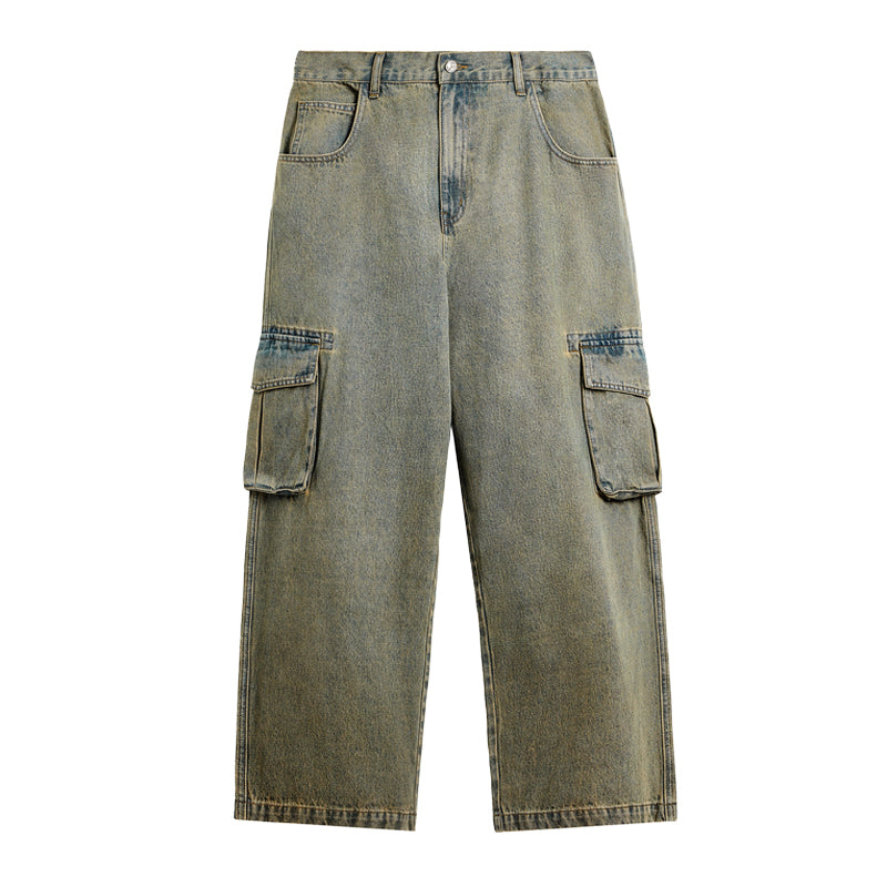 F3F Select Street Washed Old Mud Dyed Large Pockets Work Cargo Jeans