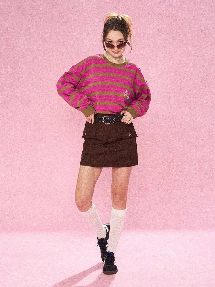 EMPTY REFERENCE Color Clash Striped Long Sleeved Tee