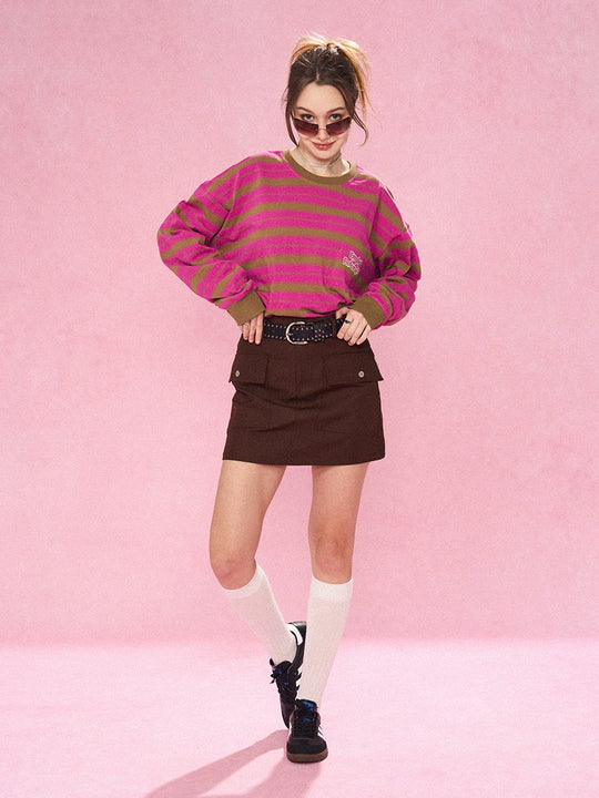 EMPTY REFERENCE Color Clash Striped Long Sleeved Tee