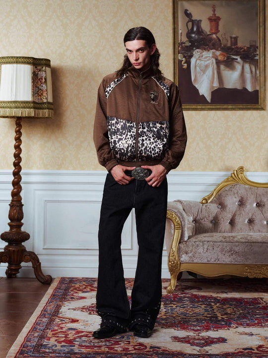 YADcrew Leopard Print Color Block Patchwork Track Jacket | Face 3 Face