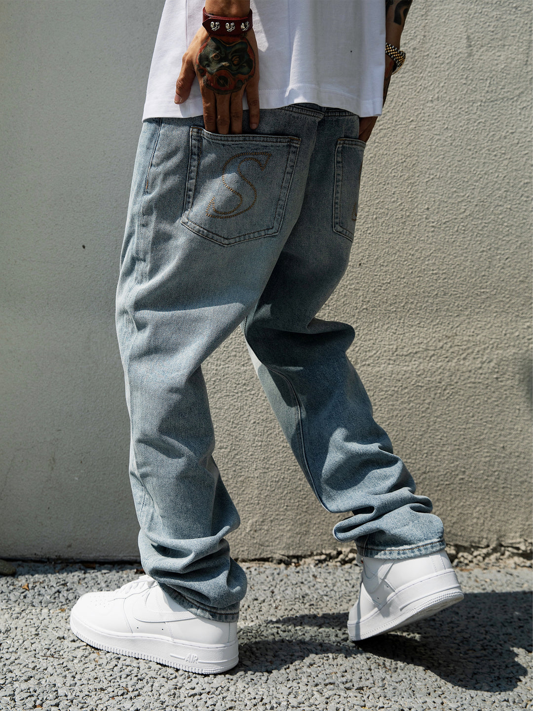 S45 Embroidered Basic Washed Jeans | Face 3 Face