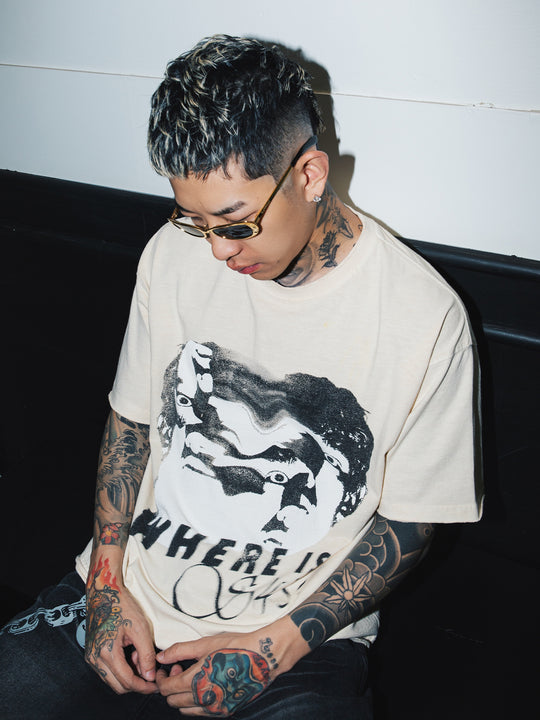 S45 Portrait Dissolving Washed Edge Destruction Tee | Face 3 Face