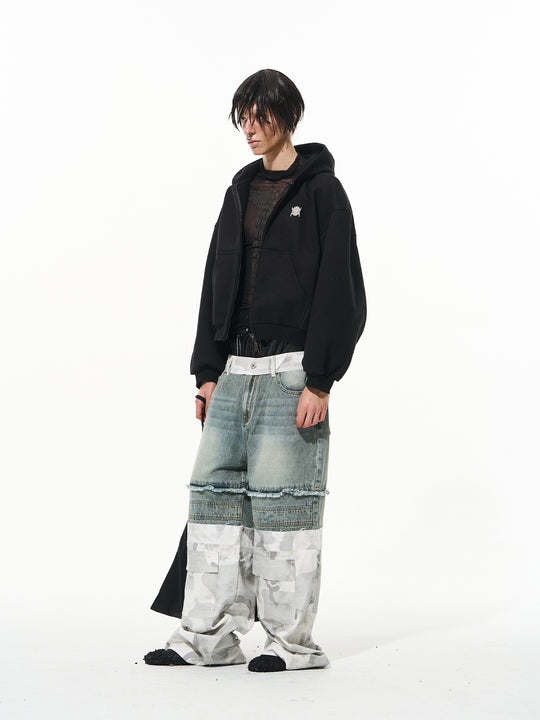 BLIND NO PLAN Camouflage Denim Patchwork Baggy Jeans | Face 3 Face