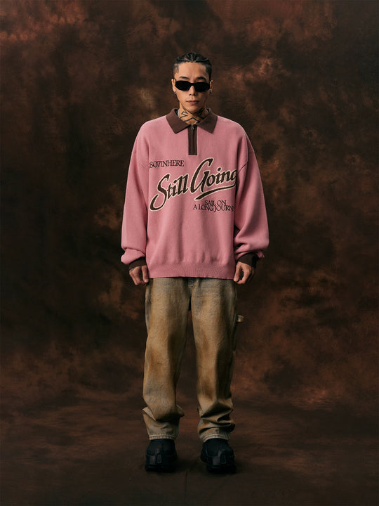 1807 Angel STILL GOING  Half Zip Polo Knit Sweater | Face 3 Face