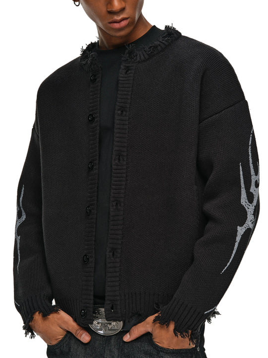 ANTIDOTE Distressed Frayed Tribal Print Knit Cardigan | Face 3 Face