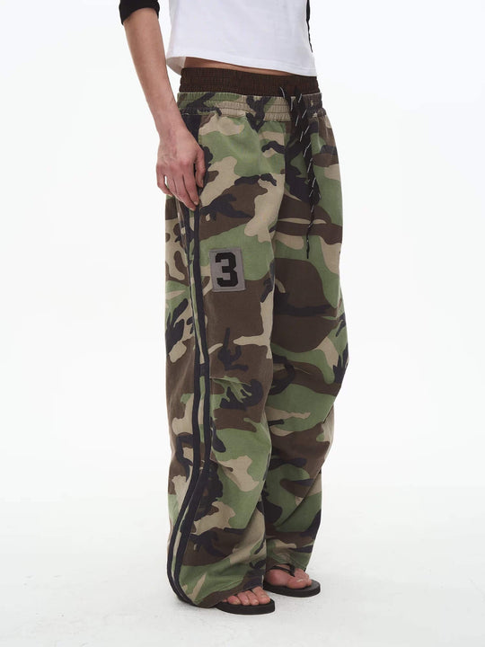 EXITMODE BY BLIND NO PLAN Double Waist Camo Wash Stripe Baggy Pants | Face 3 Face