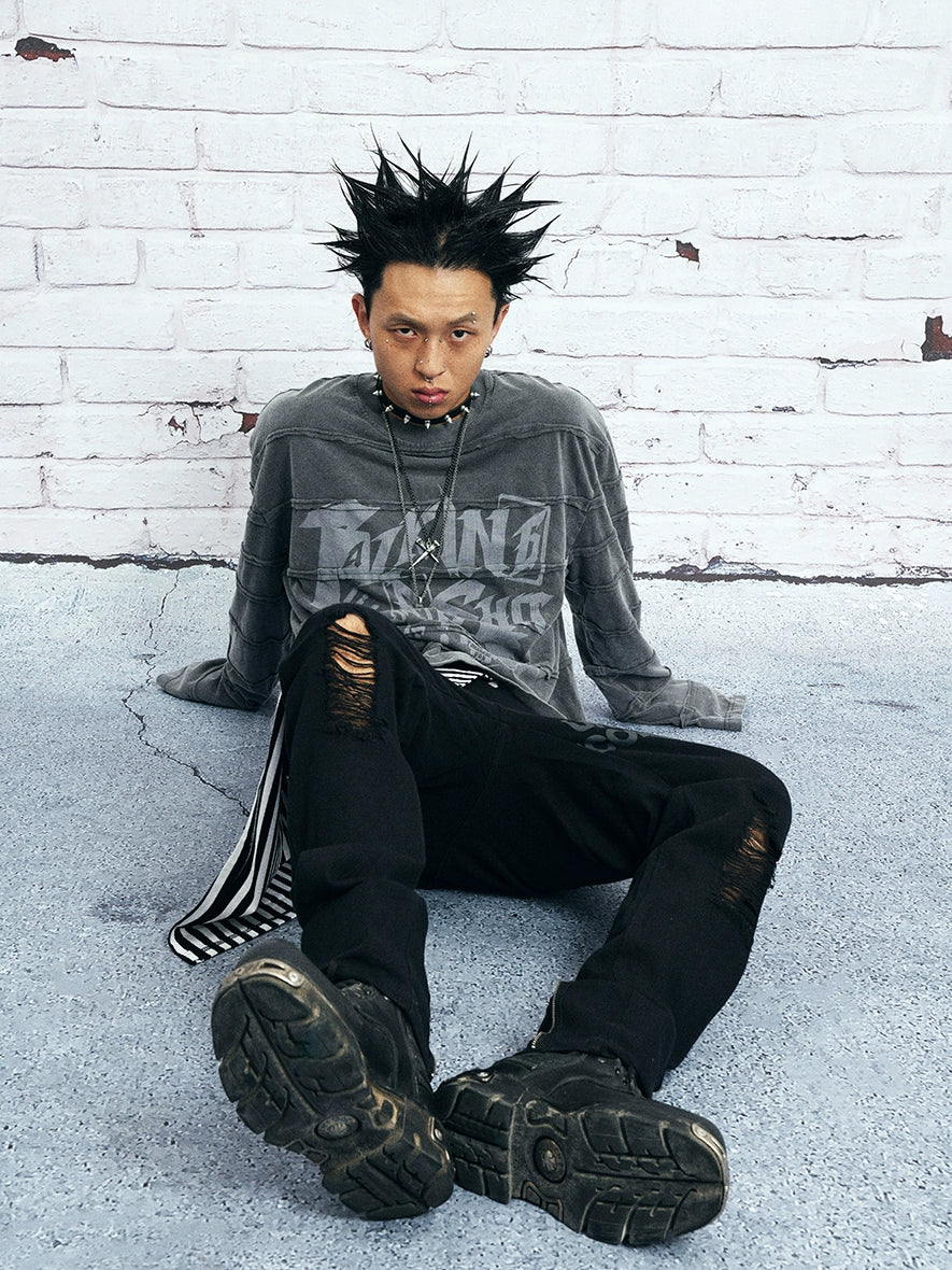 VENTUREK Washed Deconstructed Patchwork Long Sleeve Tee | Face 3 Face