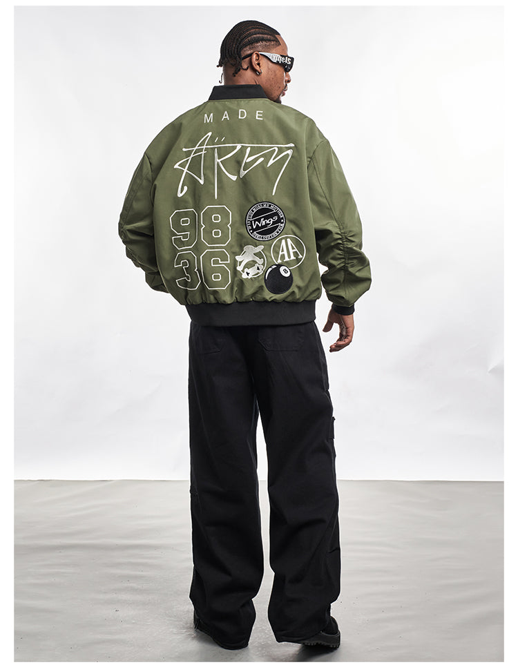 F3F Select Letter Embroidered Bomber Jacket | Face 3 Face