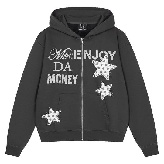 MEDM Dot Pattern Star Patch Studded Zip Up Hoodie | Face 3 Face