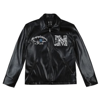 MEDM Patch Embroidered PU Leather Single Rider Jacket | Face 3 Face