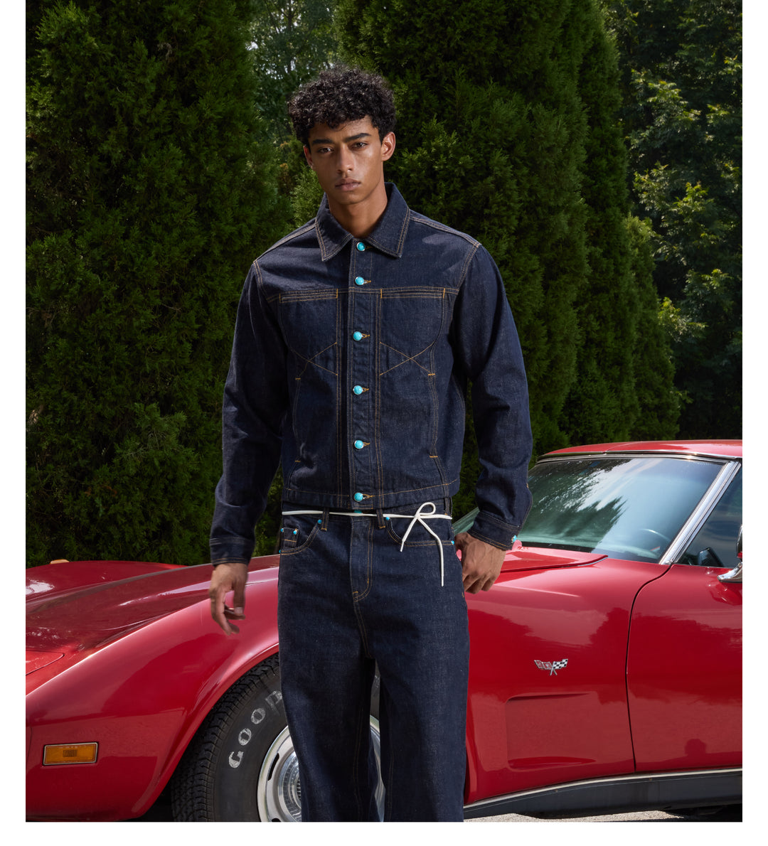 S45 Turquoise Button Denim Jacket | Face 3 Face